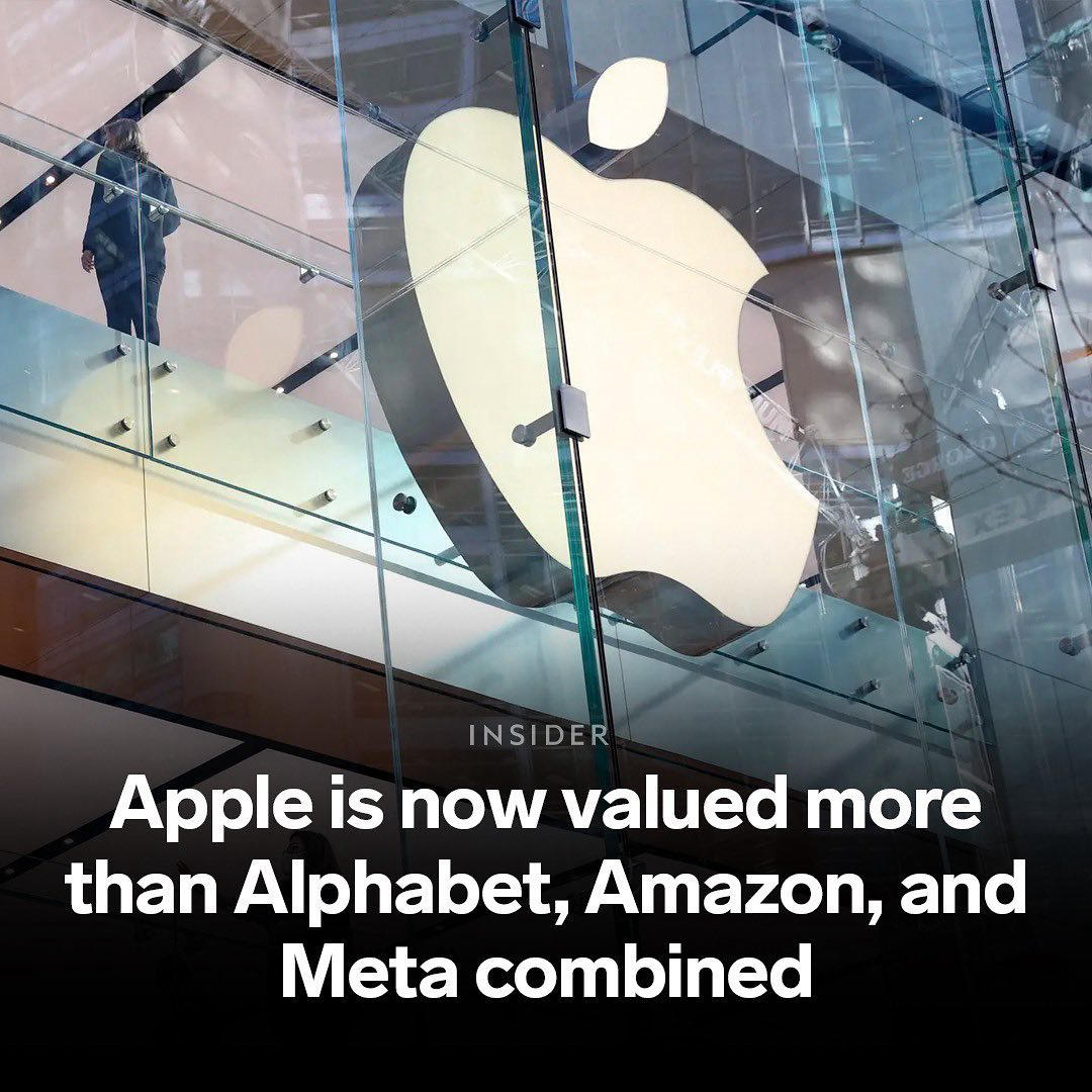 Tech Insider - Apple is now worth more than fellow tech giants Alphabet, Amazon and Meta combined, a